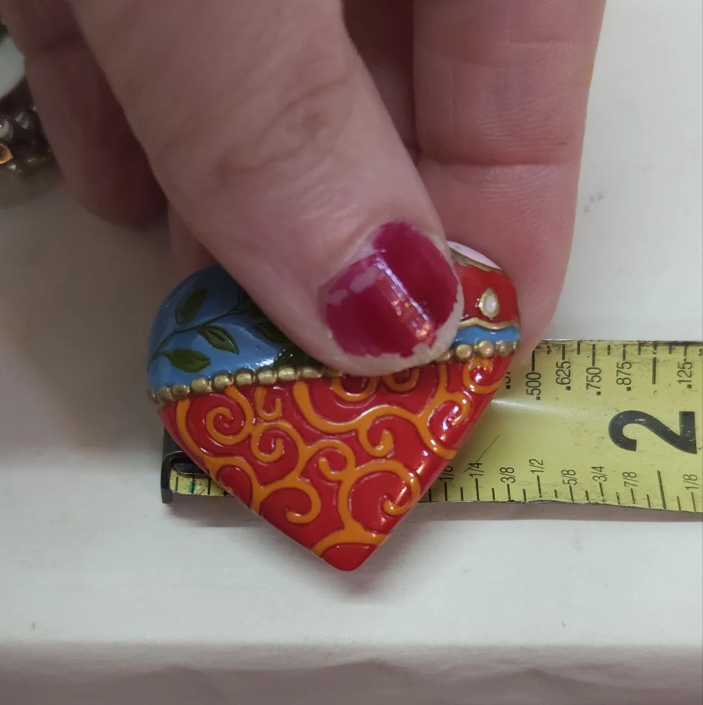 Vintage Hallmark Ganz Hand Painted Floral Heart Brooch or Pin